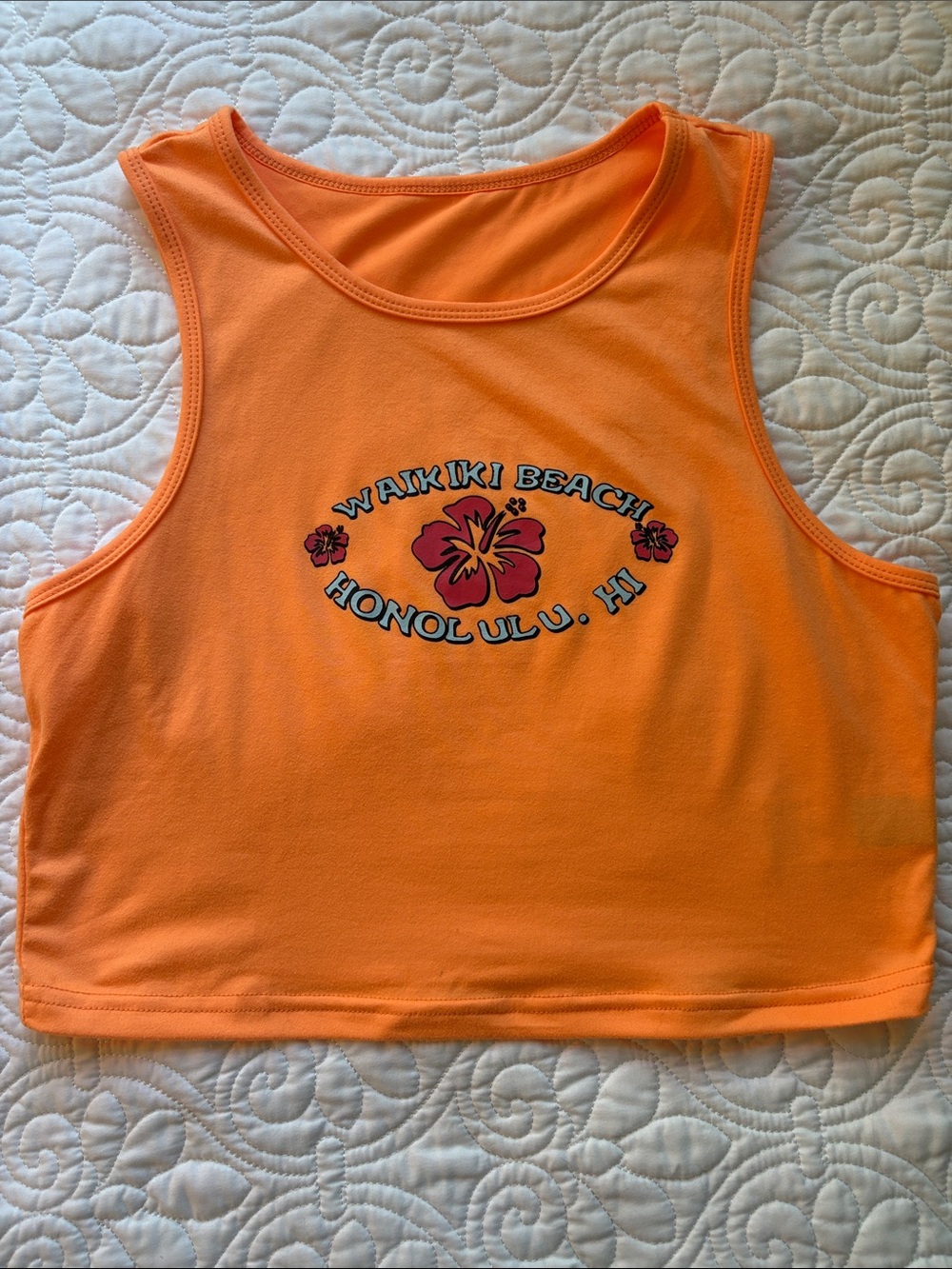 Honolulu Hawaii Waikiki Beach Graphic Crop Tank Size Large